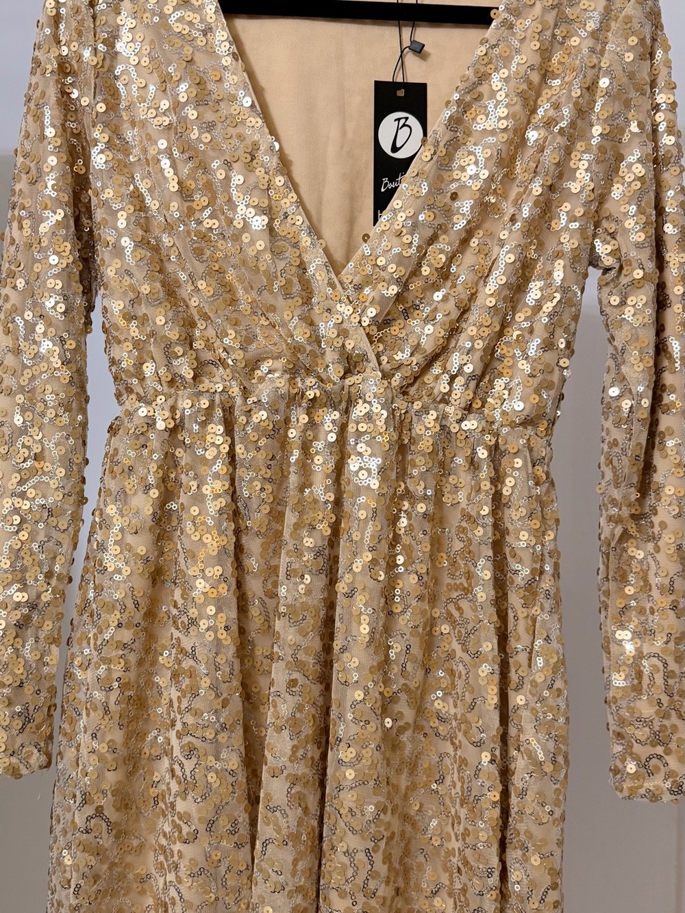 Boohoo Gold Sequin Wrap Dress